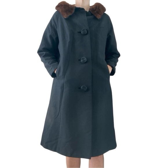 Hockanum Fabrics Steven Vintage 1960s Mink Collar Waterproof Long Coat Jacket M - Picture 1 of 10
